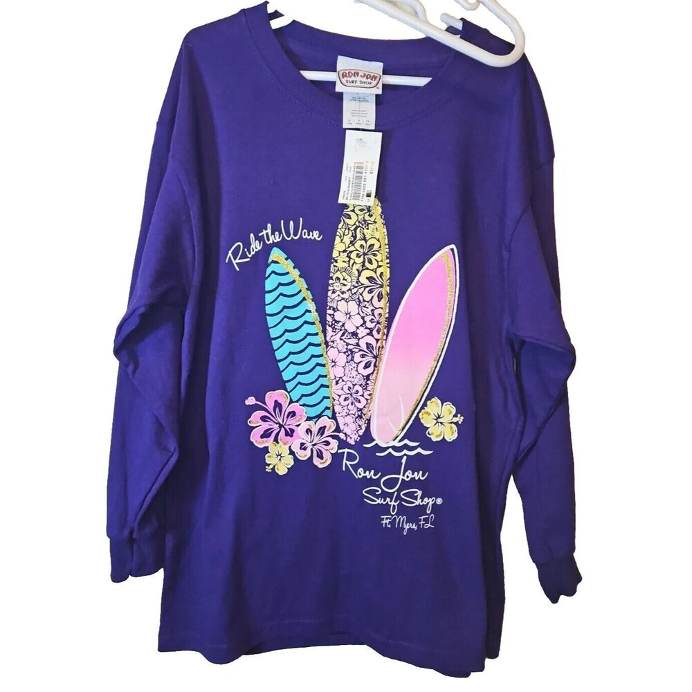 Ron Jon Surf Shop NWT Myrtle Beach Purple Long Sleeve Shirt Girl's Size S Small
